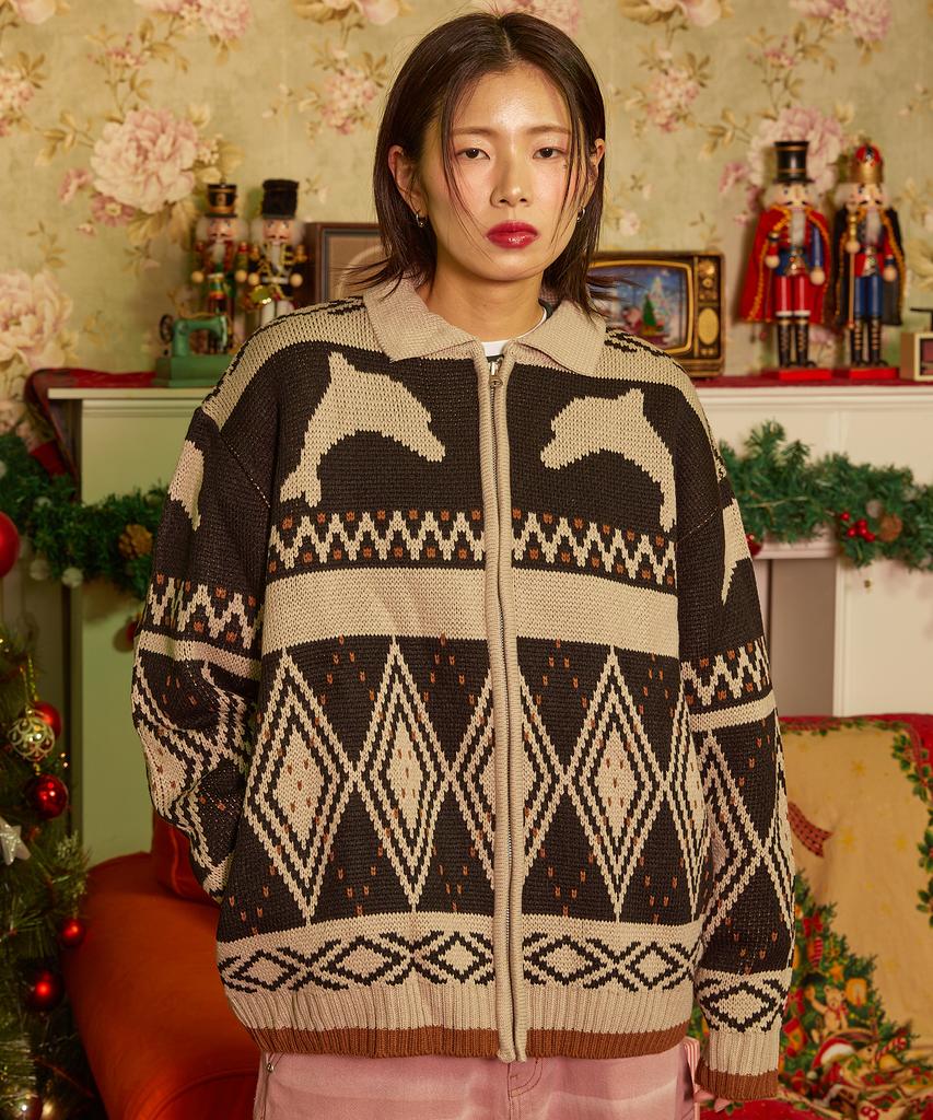 Waikei Dolphin Nordic Zip-Up Cardigan Beige