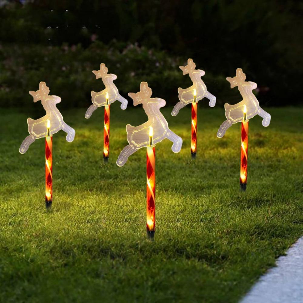 5Pcs/Set Snowflake Landscape Christmas Lights 8 Modes Red Tube Santa Claus Solar Lights Waterproof Decorative