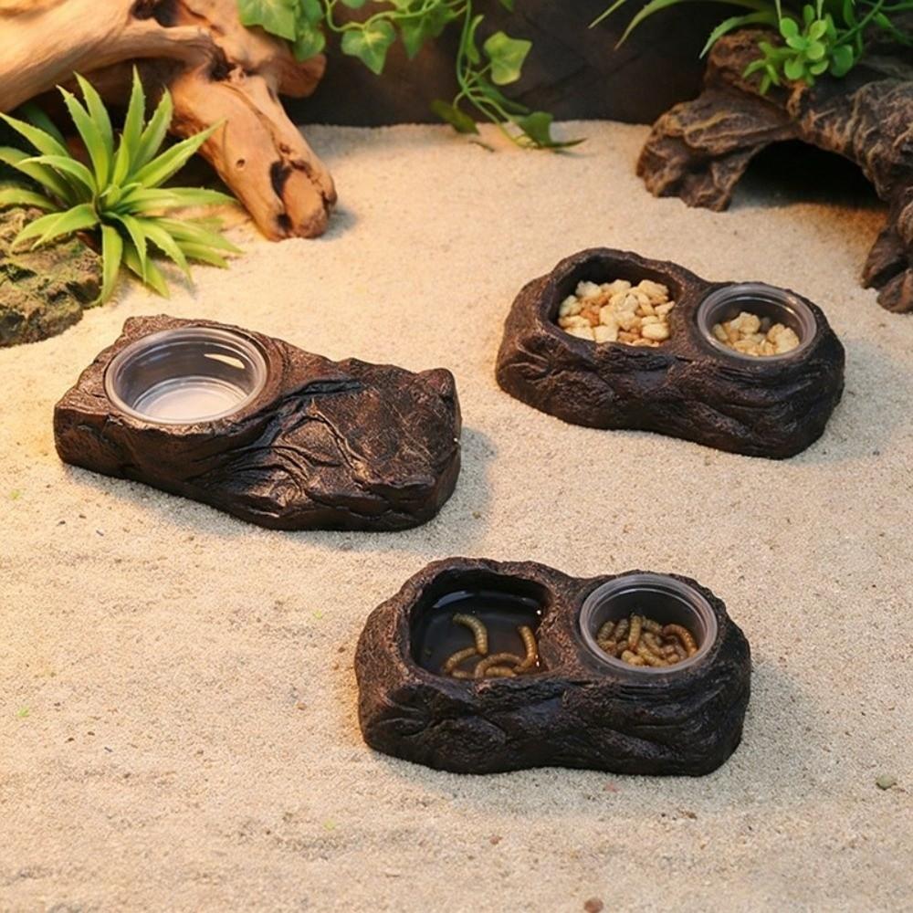 Imitation Stone Resin Rock Feeder Dish Wear Resistant Anti-knock Reptile Food Bowl with Bowls Wide Mouth Pet Feeder Ledge