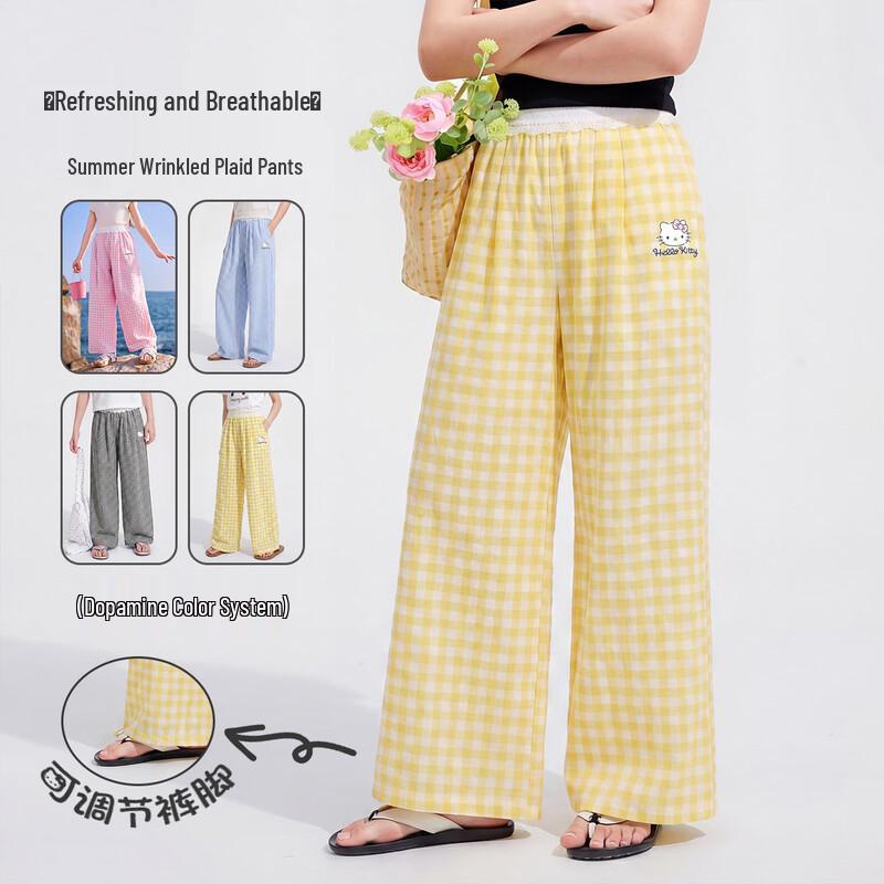 Hello Kitty Girls  Plaid Lightweight Summer Pants 140
