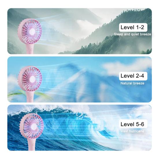 Bærbar Håndholdt Vifte Personlig Minivifte med 6 Hastighetsvind 1200mAh Oppladbart Batteri Elektrisk Vifte for Reise Kontor