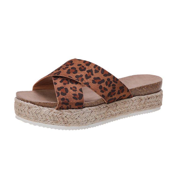 Ladies Summer Casual Shoes Big Size Outside Wear Sandal Slippers Female Retro Hemp Rope Weaving Thick Bottom Leisure One Word Slippers Female