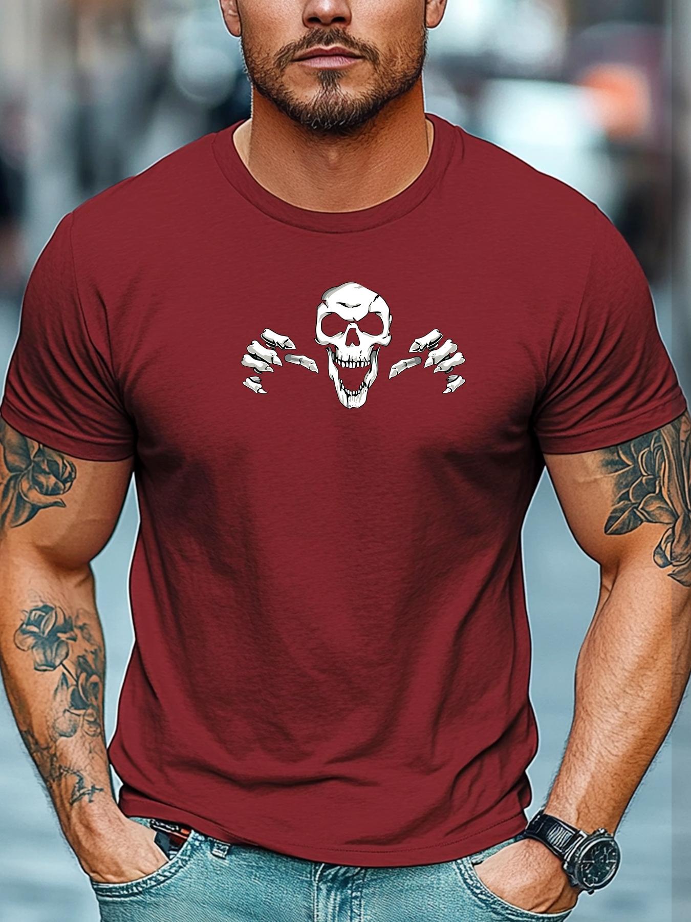 Mens Edgy TShirt Skull Claws Print Short Sleeve Round Neck Breathable Soft Oversized Bold Daily Wear TShirt S