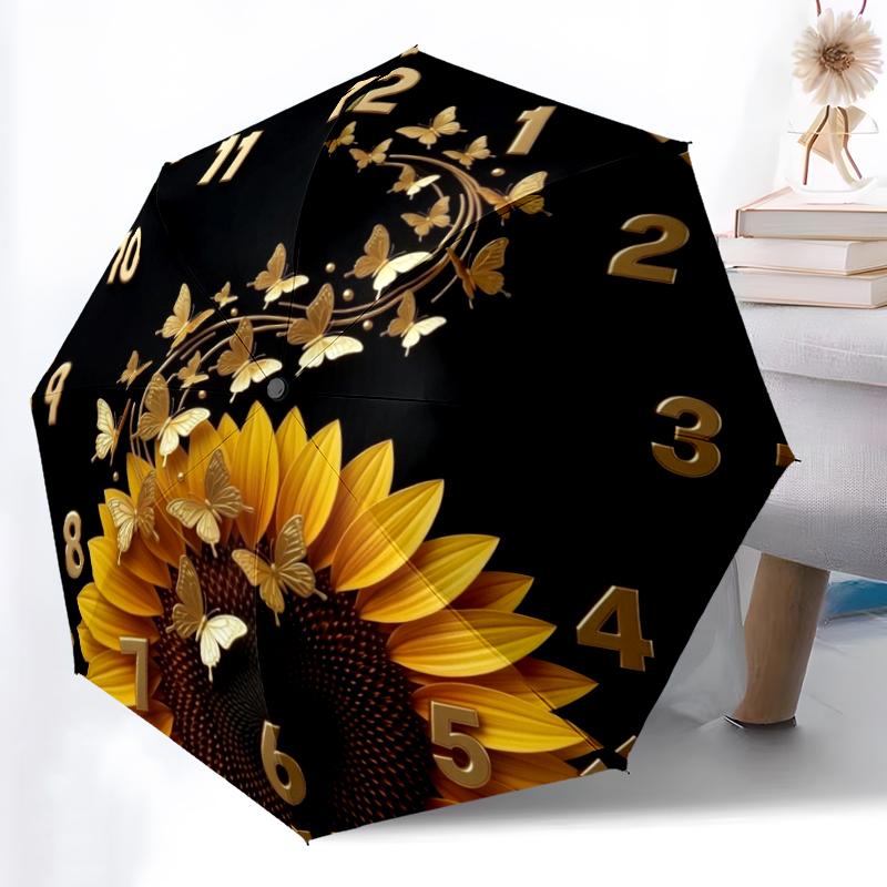 1pc Yin Yang Fish Combination pattern Sturdy 8-Bone Auto Umbrella, Bright Umbrella, Digital Printed, Foldable Umbrella for On-the-Go Outdoor Use