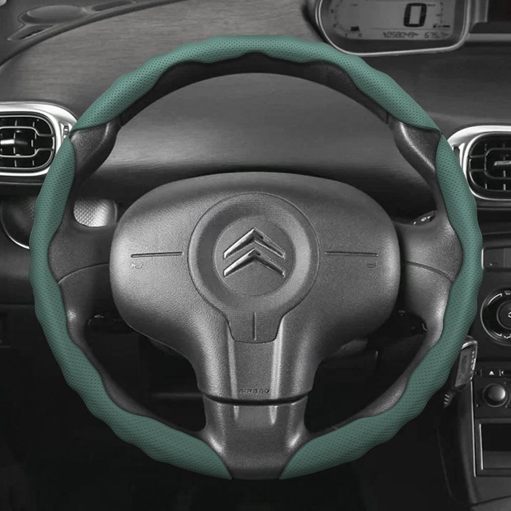 Suitable for Citroen Steering Wheel Cover, Wave-Shaped Sporty Design, Breathable Leather, Segmented Anti-Slip Sweat-Absorbing Steering Wheel