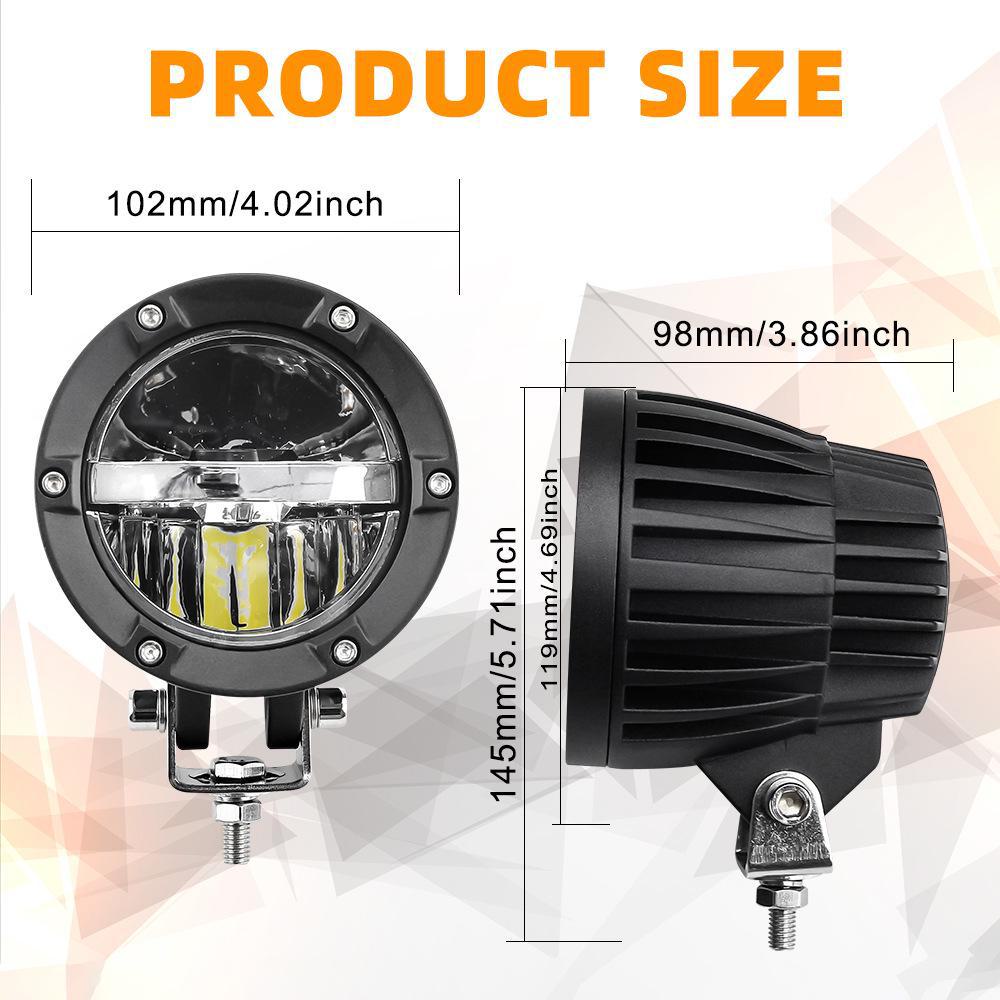 4-Inch Yellow & White 50W LED Dual Color Motorcycle/Car/Fog Headlight