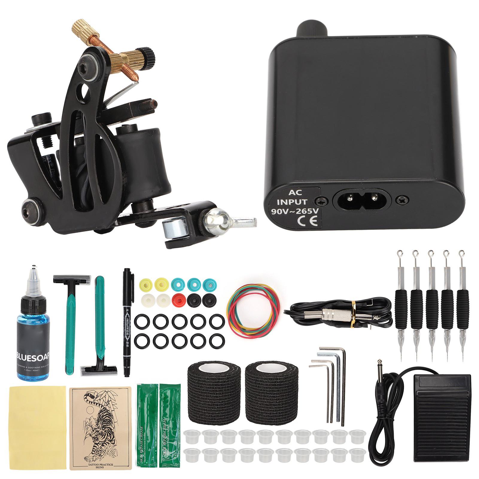 

Набор тату-машинок с катушками, блок питания, клип-корд, восстанавливающий крем, синее мыло, набор для татуировки для начинающих EU Plug