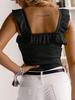 Women's Ruffle Strap Camisole Square Neck Sleeveless Knit Top Solid Summer Tank