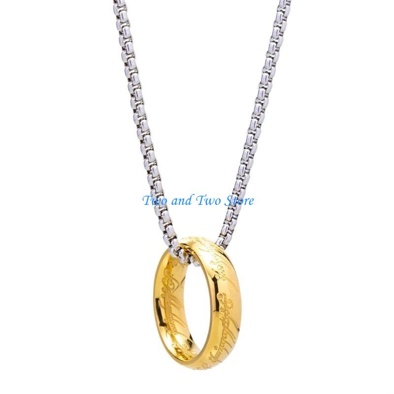 HX6F Titaniums Steel Retro Finger Ring Necklace Handmade Neckchain for Women and Men