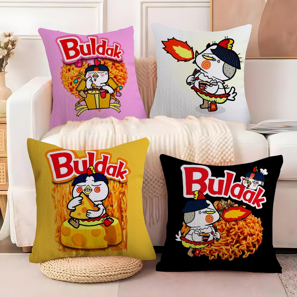 Anime B-Buldak RameSn Cushion Cover Soft Plush Fabric Double-Sided Printed Sofa Cushion Cover for All Seasons Home Decor Gift