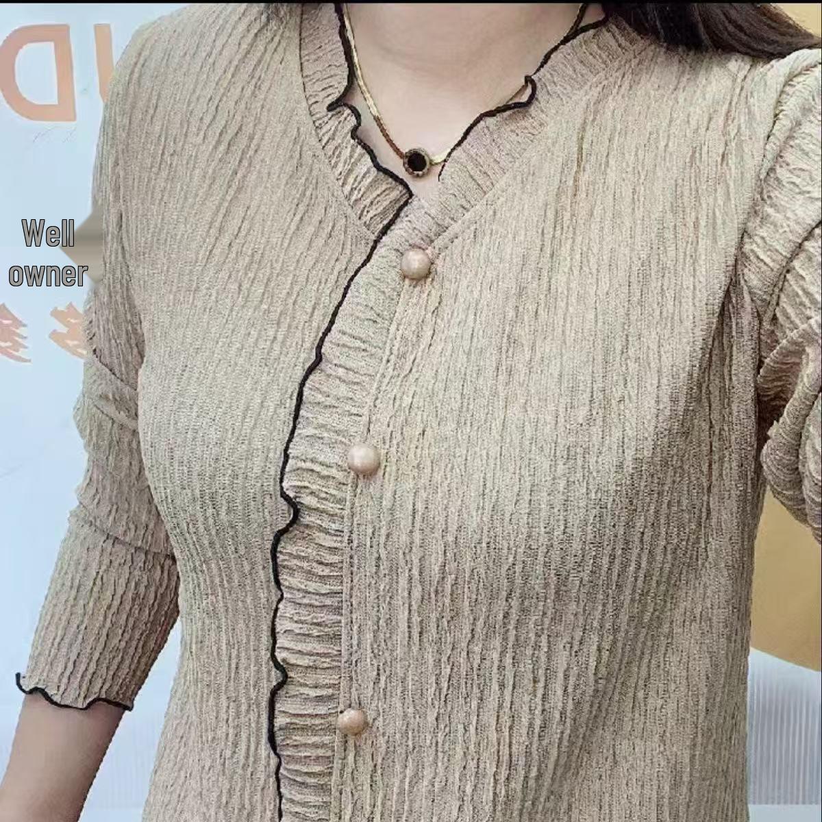 

Chic French Long Sleeve Slimming Silk Crepe Top for Spring and Autumn XL (90-110 lbs)