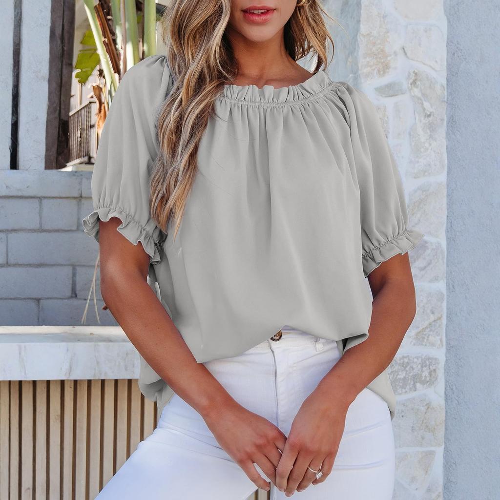 Womens Tops Off The Shoulder Blouses Casual Cute Puff Sleeve T Shirts