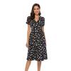 Bohemian Beach Dress Women Chiffon V Neck Short Sleeve High Waist Big Hem Spring Summer Print Sizes S to XXL