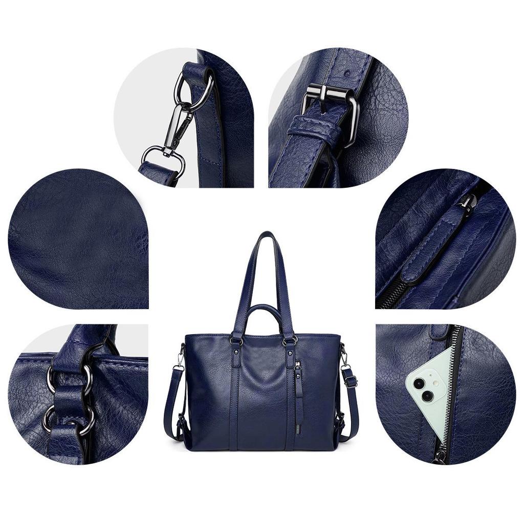 2024 Autumn Large-Capacity Retro Waxed Leather Shoulder & Crossbody Tote Bag for Women