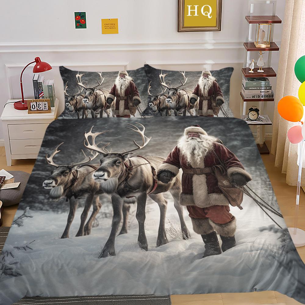 Jultomte Älg 3D-tryckt Polyester Örngott Täcke Två- eller Tredelat Set Tillgängligt