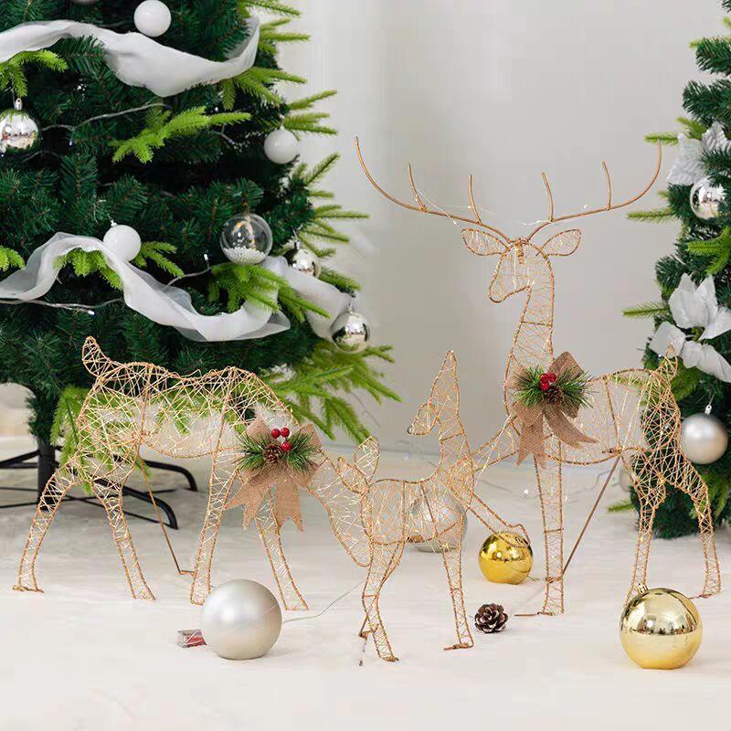 Illuminated Christmas Deer with Cart Gift Set - Festive Window Decorative Ornaments