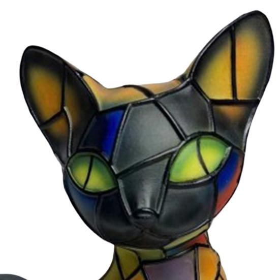 Stained Glass Cat Table Lamp USB Powered Vintage Animal Night Light Home Office Bedroom Kids Room Bedside LED Desk Lamp