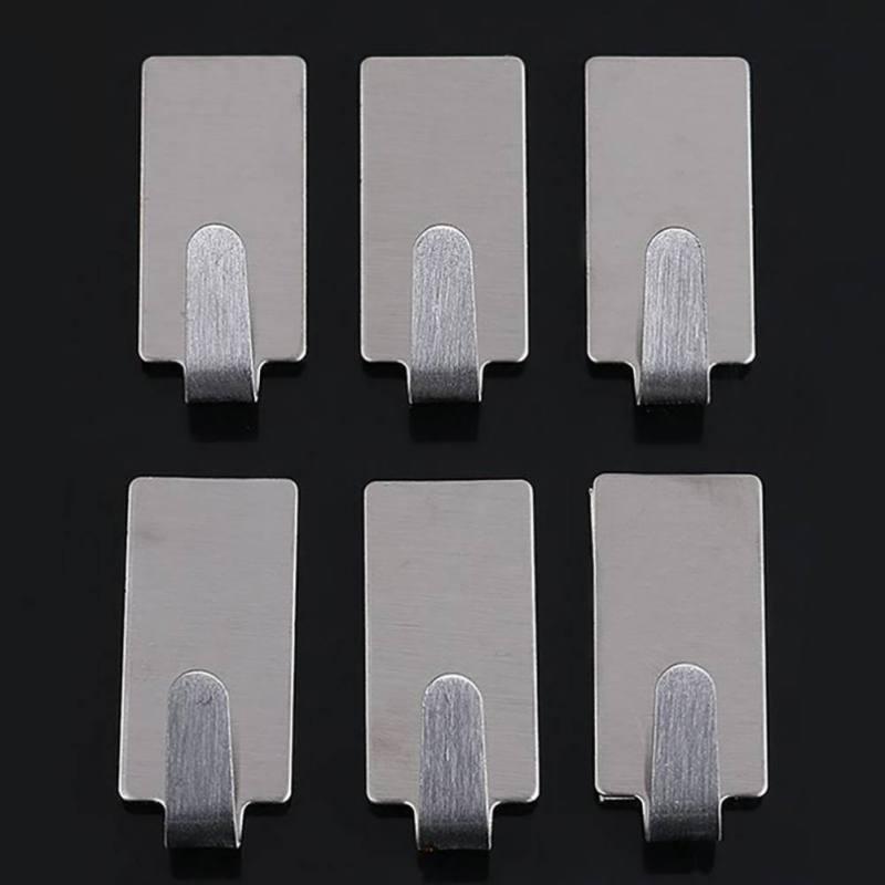 6Pcs Stainless Steel Self Adhesive Rustproof Multi-function Hanger Towel Hooks for Bathroom Kitchen