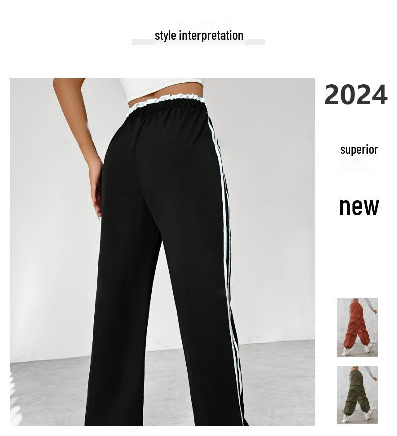 New EU & US Style Black Elastic Waist Straight-Leg Sports Pants - Women's Autumn/Winter Casual Trousers