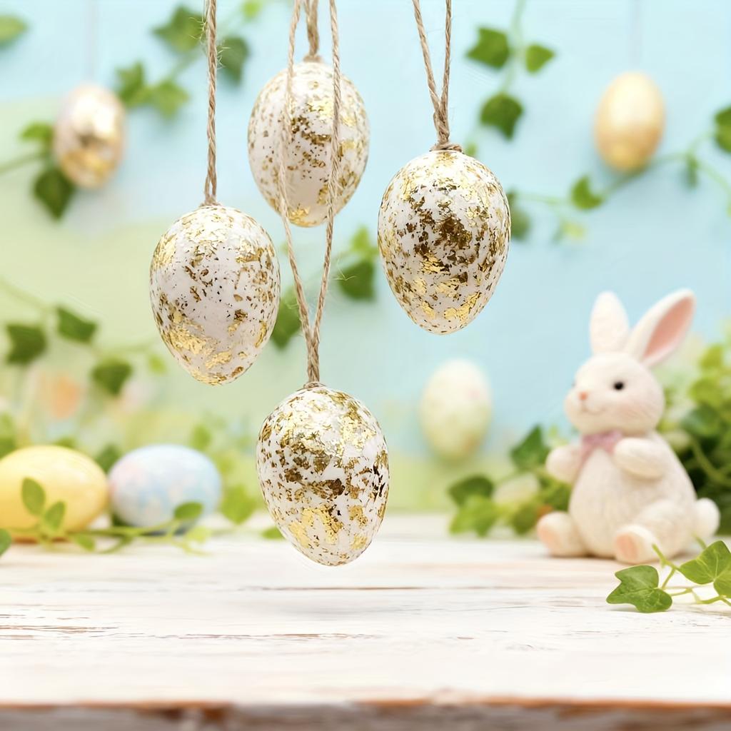 16pcs Easter Holiday Decorative Ornaments,Golden Foil Egg Hanging Pieces,Decorative Plastic Eggs, for Easter-Themed Decorations