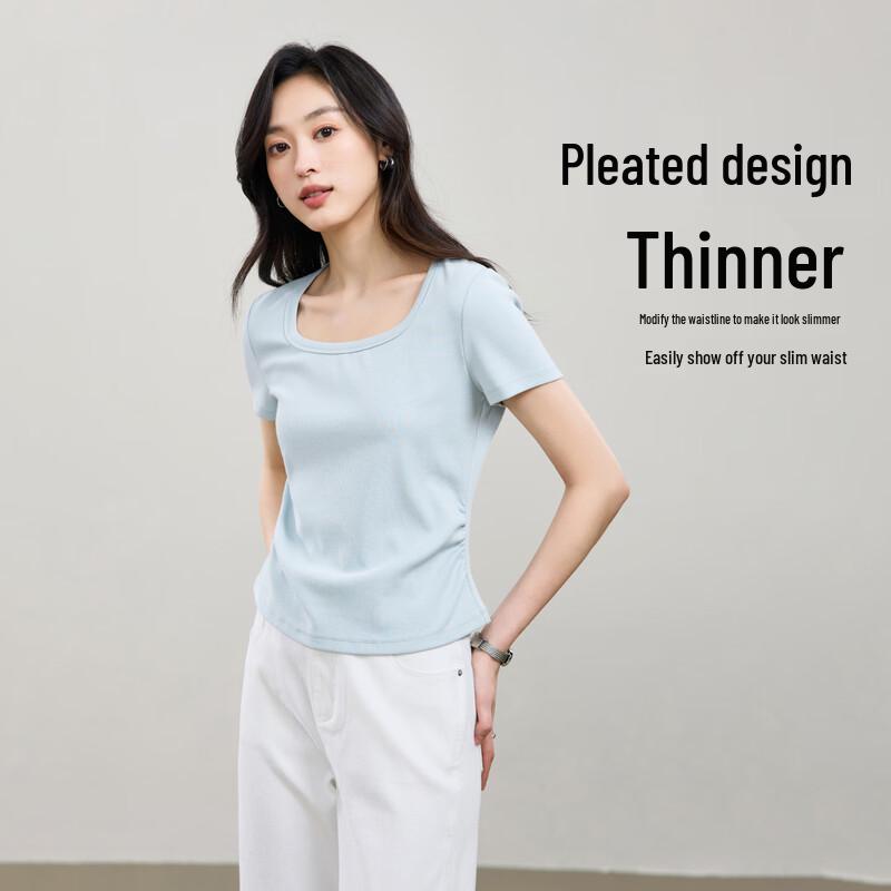 ESE-Y Women's 2026 Summer U-Neck Slim Fit Short Sleeve T-Shirt