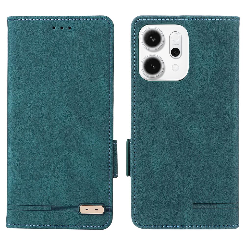 

For Oppo Reno14 5G (Global) Case Leather Wallet Flip Phone Cover with Hardware Decor Blue