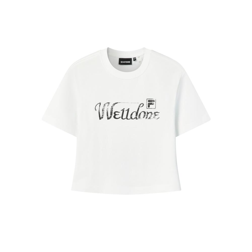 FILA × WE11DONE Letter Print Short Sleeve T-Shirt Women tops F11W626108F-WT S