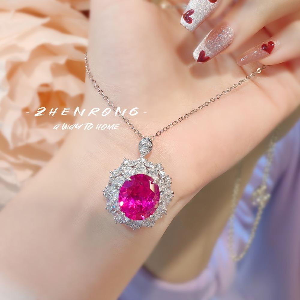 Luxury Red Corundum Pendant Women Jewelry Set with Rose Diamond Ring Earrings High Carbon Diamond Gemstone