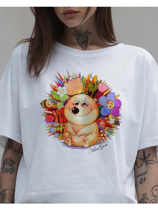 Summer hedgehog print T-shirt 2XL