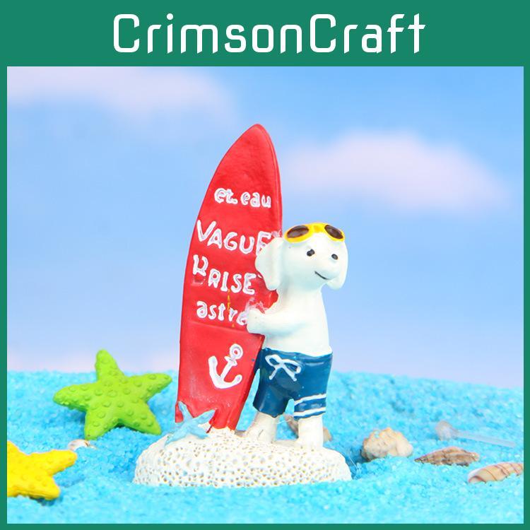 Resin Animal Figurine For Garden Scene And Miniature Plant Decor With Surfing Design