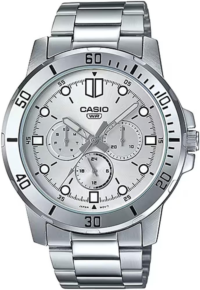 CASIO Standard Men's Analog Watch MTP-VD300D-7E Silver Stainless Band 24-Hour Date Day Display Waterproof