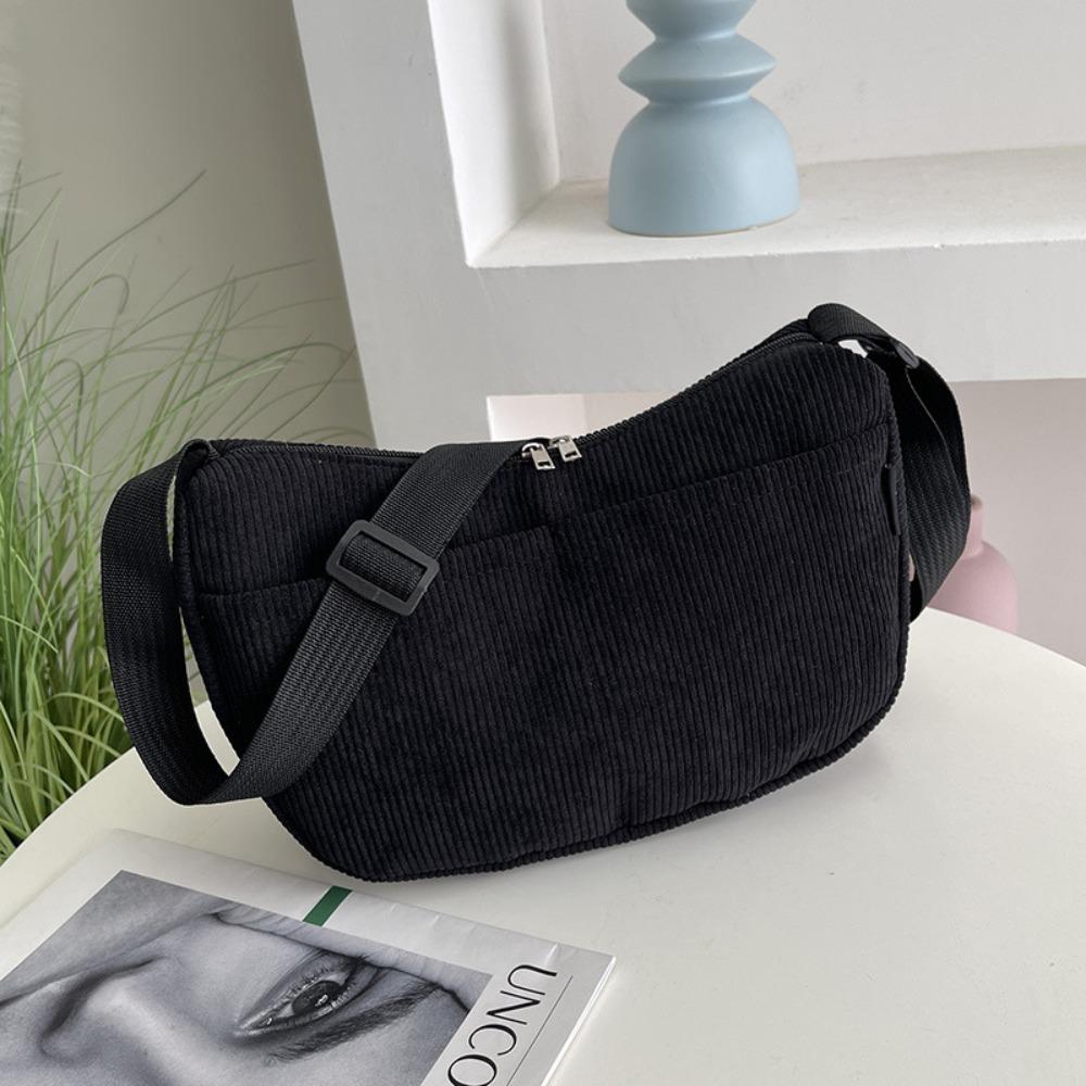 Korean Style Corduroy Shoulder Bag Cotton Cloth Canvas Handbag Solid Color Shoulder Bag  All-match