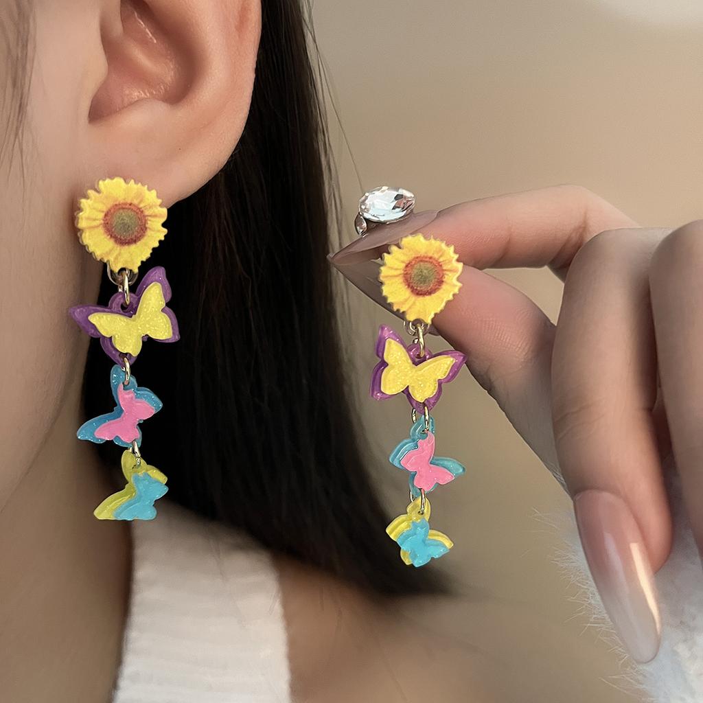 Small Fresh Sunflower Acrylic Earrings Colored Dopamine Butterfly Earrings Female Atmosphere Girl Earrings
