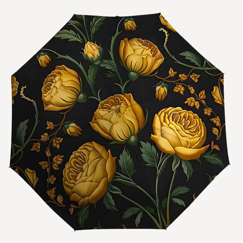 1 Stück Blumenmuster Goldene Rosen Regenschirm - 8 Speichen verstärkt, Automatisches Öffnen, Leicht & Langlebig, Niedliches Modeaccessoire für Draußen - T325