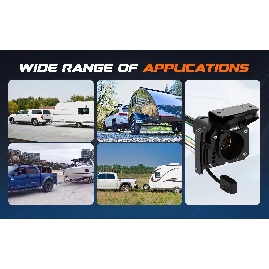 4 Way To 7 Way RV Blade & 4 Way Flat Trailer Wiring Adapter Dual Output Connector Kit with Mounting Bracket for Truck RV Trailer