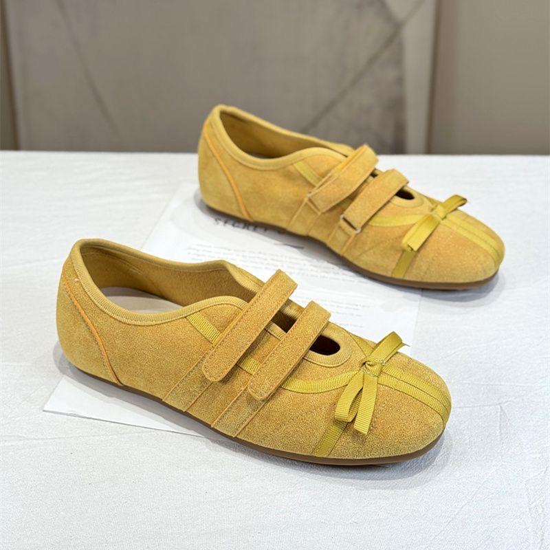 

Модная плоская обувь, летняя новинка, с круглым носком, из коровьей замши, с бантом-бабочкой, на мягкой подошве, противоскользящая, износостойкая, низкая 40 жёлтый