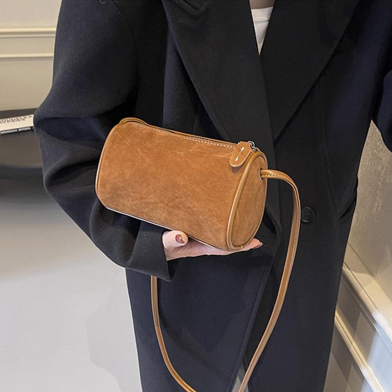 Fashion Suede Cylindrical Bag For Women Autumn New Versitile Commute Matte Texture Crossbody Bags Simple Elegant Shoulder Bag KTY