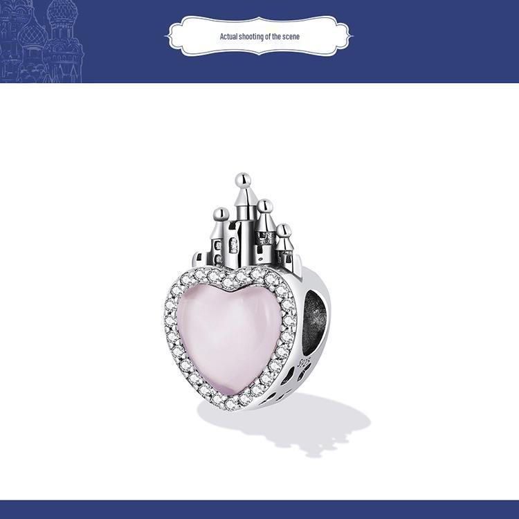 Rosa Kärleksslott DIY Retro 925 Silver Pärlbesatta Tillbehör SCC2207