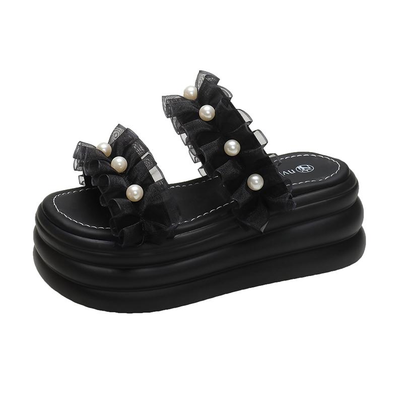 

Summer Women Slippers New 2024 Thick Sole Dad Shoes Casual High Platform Slides Leisure Outside Flip-Flops Sneakers Woman 7.5CM 34 чёрный