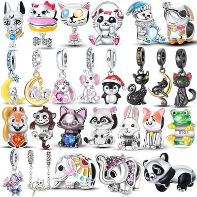 Original Animals Black Cat Dog Elephant Panda Charms Beads Copper Fit Bracelet Jewelry Women'S Accessories Diy