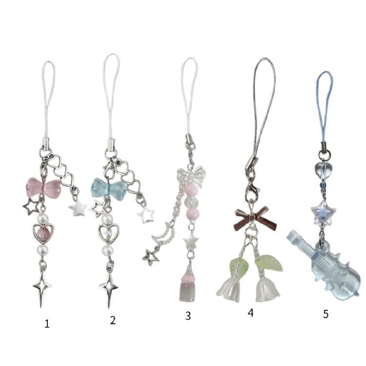 Stylish Fruit inspired Phone Pendant Keychain Beaded Bowknot Keyring Decorative Straps for Wallet Bag Keychain Case