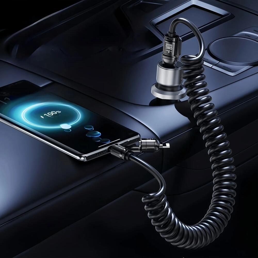 240W 4-in-1 Fast Charging Spring Data Cable Retractable Multi USB Type-C To Lightning Type-C for Phone Tablet