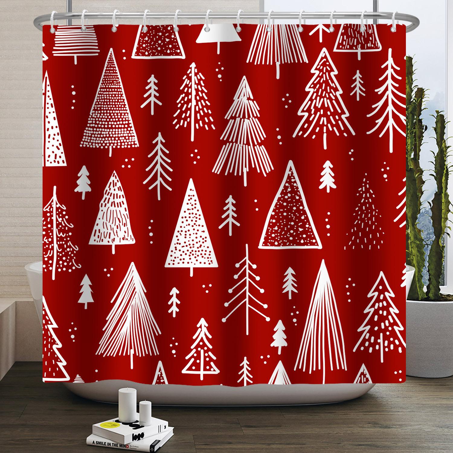 

Christmas Shower Curtain Snowflake Snowman Winter Forest Bathroom Bathtub Decoration Waterproof Fabric With Hooks 90x180cm