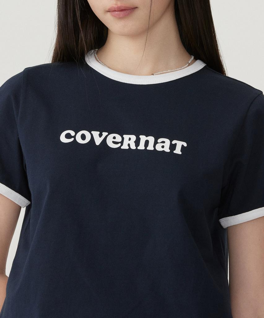 COVERNAT WOMAN Crop Cooper Logo Ringer T-Shirt Navy