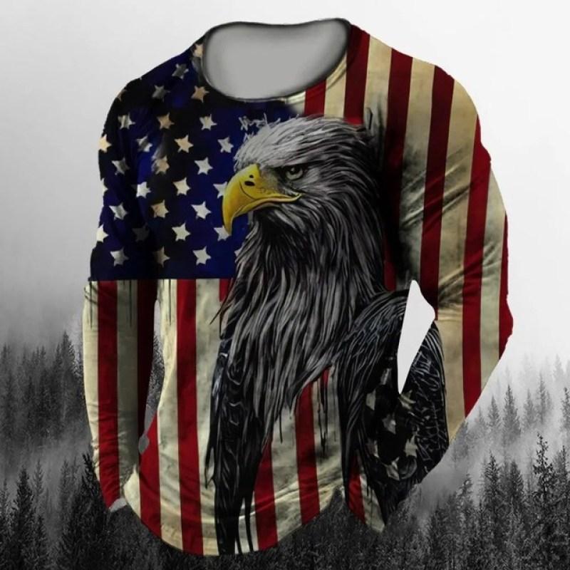 Vintage Men's Long Sleeve T-Shirt Print Tees Animal Eagle Pattern Sweatshirt T-Shirts For Men Clothing Casual Oversized Tops 5xl