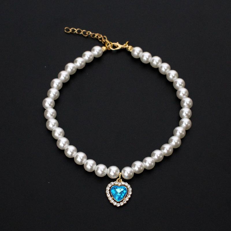 Fashion cat and dog pet pearl necklace accessory colorful love diamond pendant cat cat dog neck chain cute