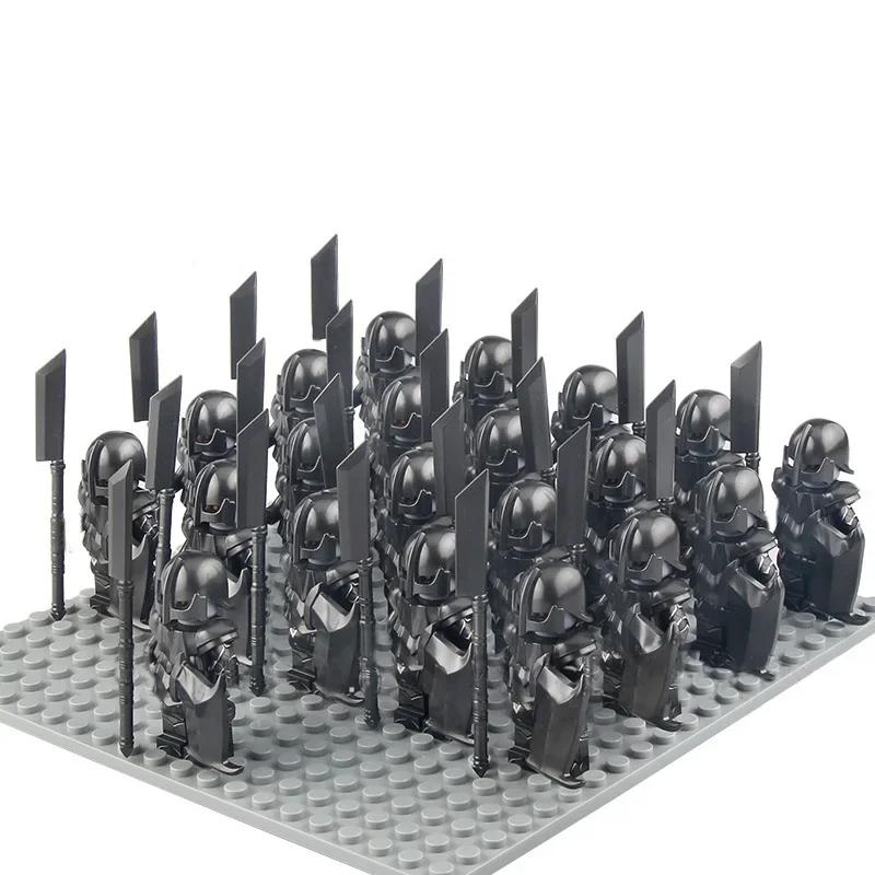 21Pcs/lot Dane Iron Feet Eomer Rohan Warriorr Vs Uruk Hai Army Figrues With Shield Sword Bow Spear Building Blocks Toys for Kids
