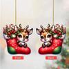 Themed Christmas Reindeer Socks Pattern Acrylic Pendant For Decoration Holiday