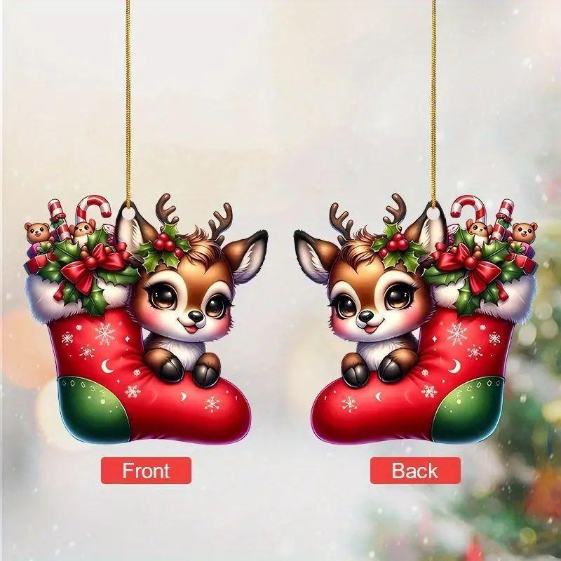 Themed Christmas Reindeer Socks Pattern Acrylic Pendant For Decoration Holiday