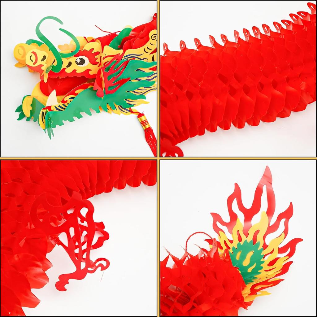 2pcs Chinese New Year Dragon, Chinese Dragon Garland Hanging Decoration with 1 Lantern for Spring Festival Lunar New Year Party Home, Shops,